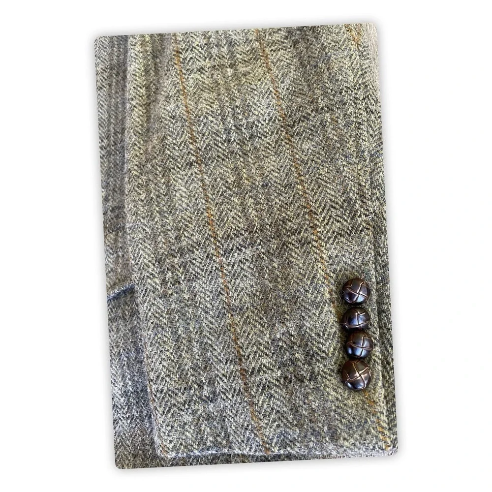 Jos A Bank Harris Tweed 42L Wool Sport Coat Blazer Earth Tone Plaid Scotland